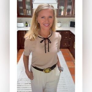 Amazon Women's Blouse in Cream with Black Trim